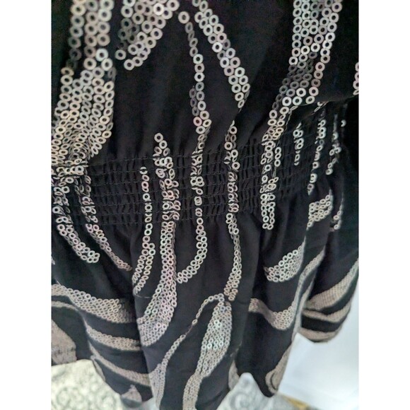 Beverly Drive Peplum Top Womens 3X Gold Sequined Tiger Pattern Black Blouse Glam - Picture 7 of 13